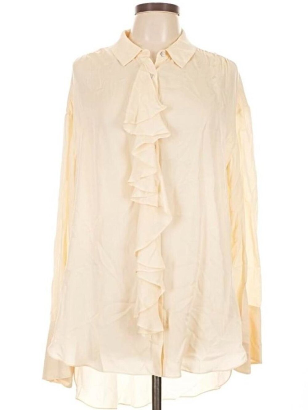 Cinq á Sept Rosalie Ruffle Button Front Shirt Oversized Silhouette Cream